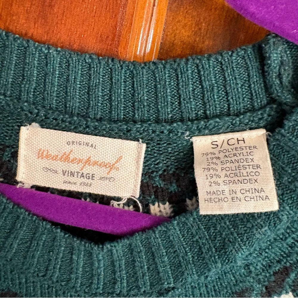 Weatherproof Forest Green Fair Isle Yoke Crewneck Sweater - Picture 4 of 4